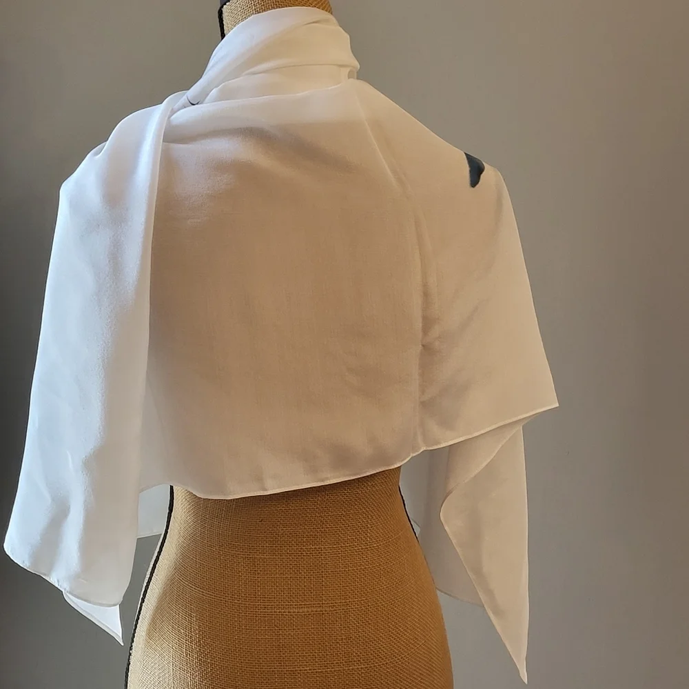Unbranded White Silk Scarf/Wrap With A Watercolor Floral Design